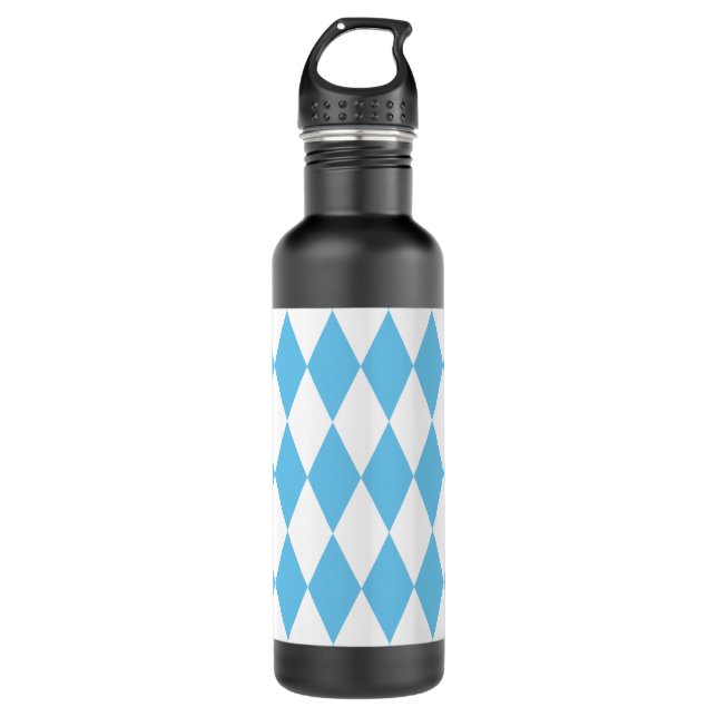 Blue and White Bavaria Rhombus Flag Pattern Stainless Steel Water Bottle (Front)