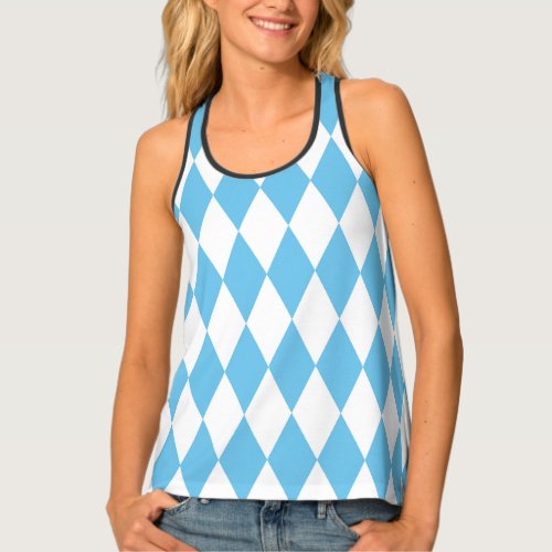 Blue and White Bavaria Rhombus Flag Pattern Tank Top