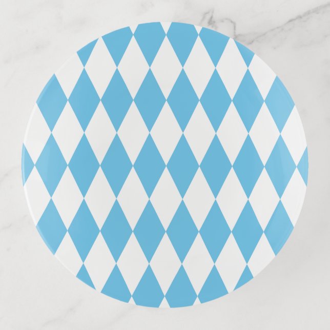 Blue and White Bavaria Rhombus Flag Pattern Trinket Tray (Front)