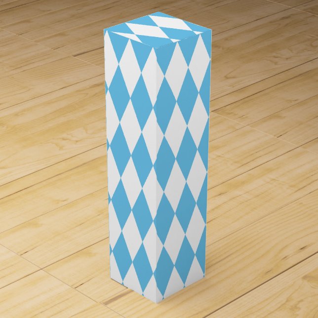 Blue and White Bavaria Rhombus Flag Pattern Wine Box (Front)