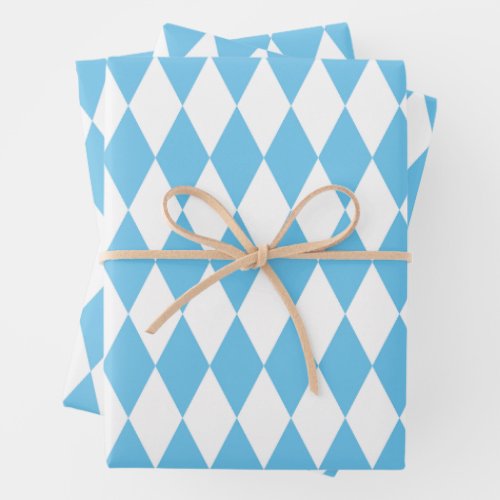 Blue and White Bavaria Rhombus Flag Pattern Wrapping Paper Sheets