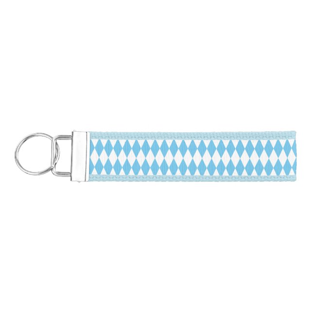 Blue and White Bavaria Rhombus Flag Pattern Wrist Keychain (Keys on Left)