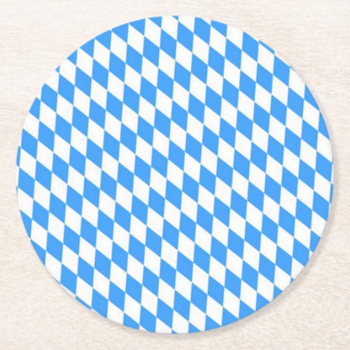 Blue and White Bavarian Flag Octoberfest Round Paper Coaster