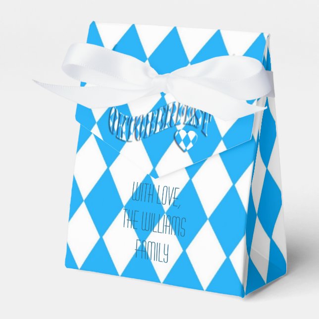 Blue and White Bavarian Flag Pattern Oktoberfest Favor Boxes (Front Side)