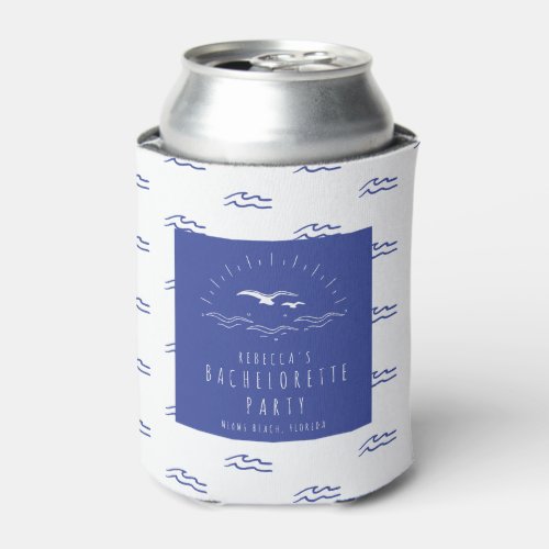 Blue and White Beach Wave Bachelorette Party  Can  Can Cooler