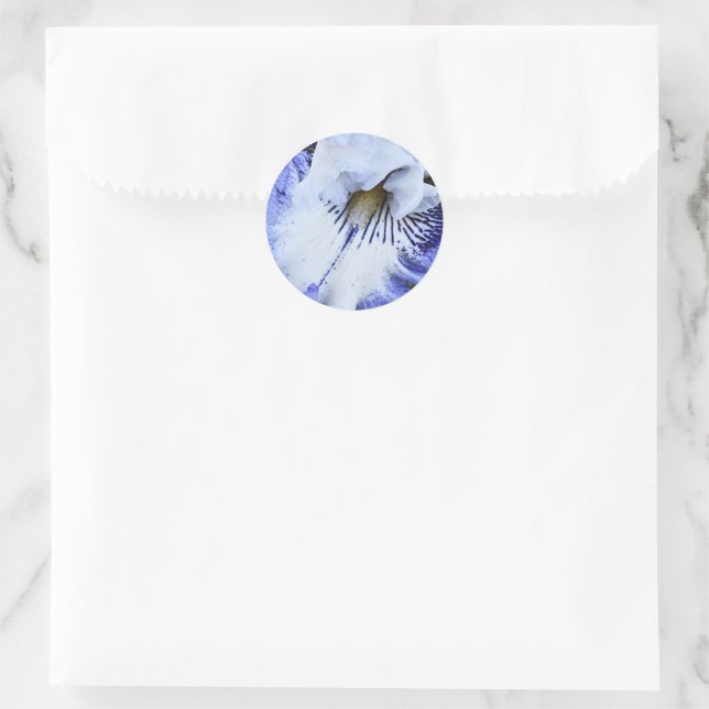 Blue and White Bearded Iris Floral Classic Round Sticker (Bag)