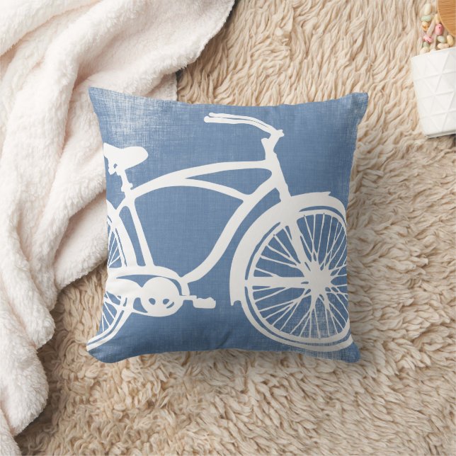 Blue and White Bicycle Pillow (Blanket)
