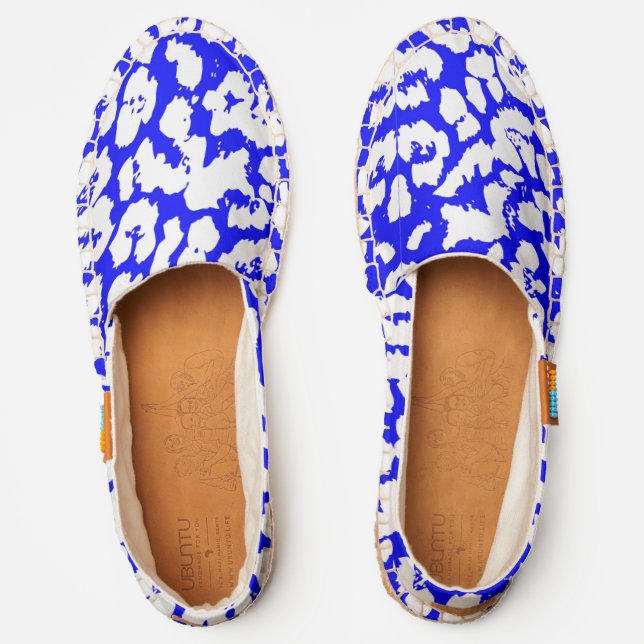 Blue and White Big Cat Print Espadrilles (Front)