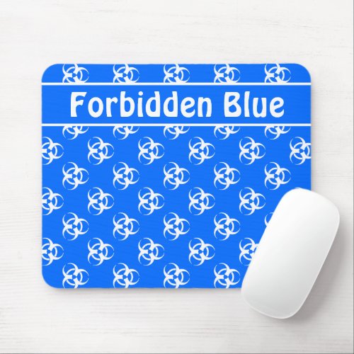 Blue and White Biohazard Mousepad w Custom Text