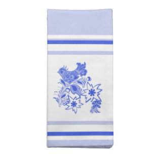 Blue and White Bird and Edelweiss  Cloth Napkin