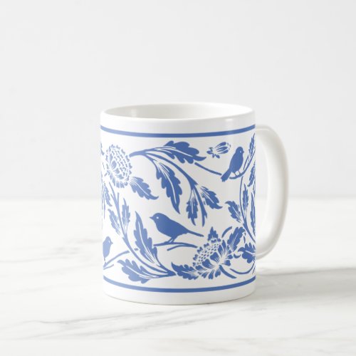 Blue and White Bird and Flower Mug