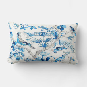 Blue and White Bird Oriental Chinoiserie  Lumbar Pillow
