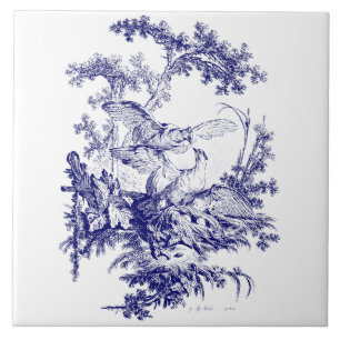 Blue and White Birds Ceramic Tile