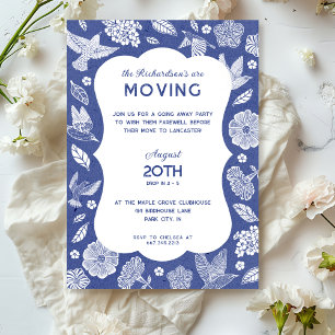 Blue and White Birds Moving Away Party Invitation