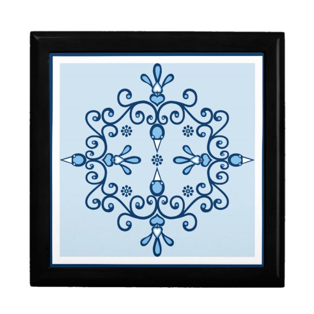 Blue and white birds scroll pattern gift box (Front)