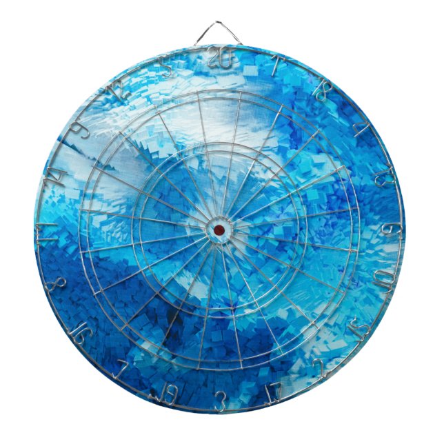 Blue and White Blended Abstract Art Dart Board (Front)