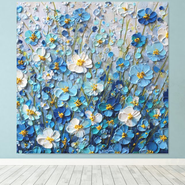 Blue and White Blooming Field Abstract Wall Art (Insitu(Wood Floor))