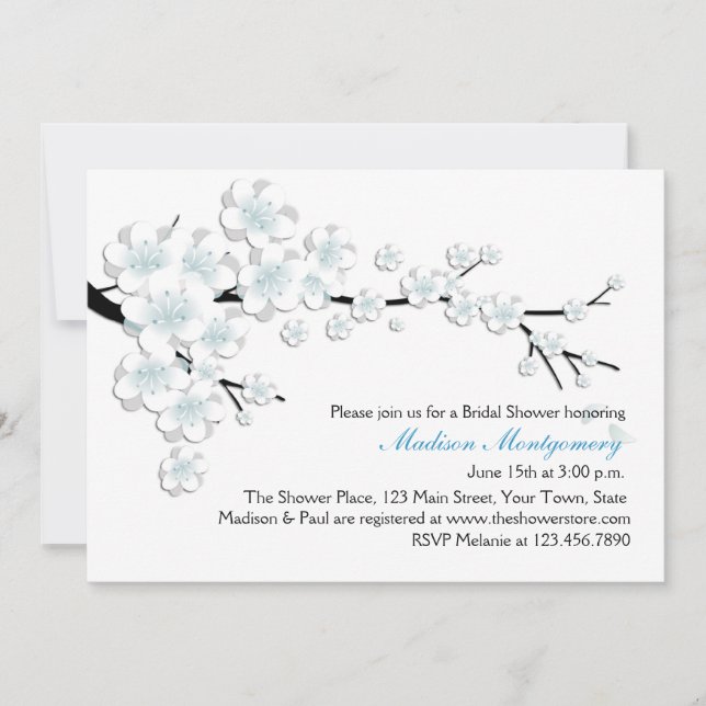 Blue and White Blossoms Bridal Shower Invitation (Front)