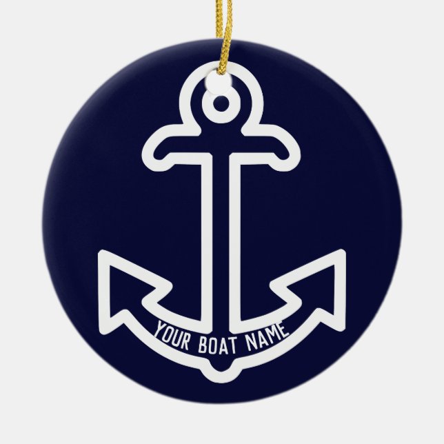 Blue and White Boat Anchor Ornament (Front)
