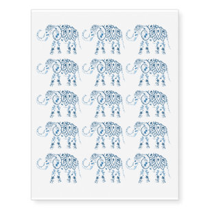 Blue and White Boho Elephant Design Temporary Tattoos