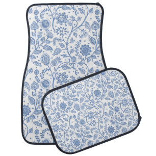 Blue and White Boho Floral Pattern Botanical Chic Car Floor Mat