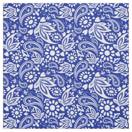 Blue and White Paisley Pattern Fabric | Zazzle