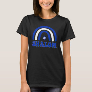 Blue and White Boho Rainbow Shalom T-Shirt