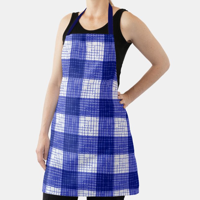 Blue and White Bold Checkered Plaid Design  Apron (Creator Uploaded)