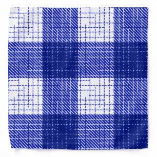 Blue and White Bold Checkered Plaid Design Bandana