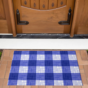 Blue and White Bold Checkered Plaid Design  Doormat