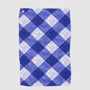 Blue and White Bold Checkered Plaid Design Golf Towel