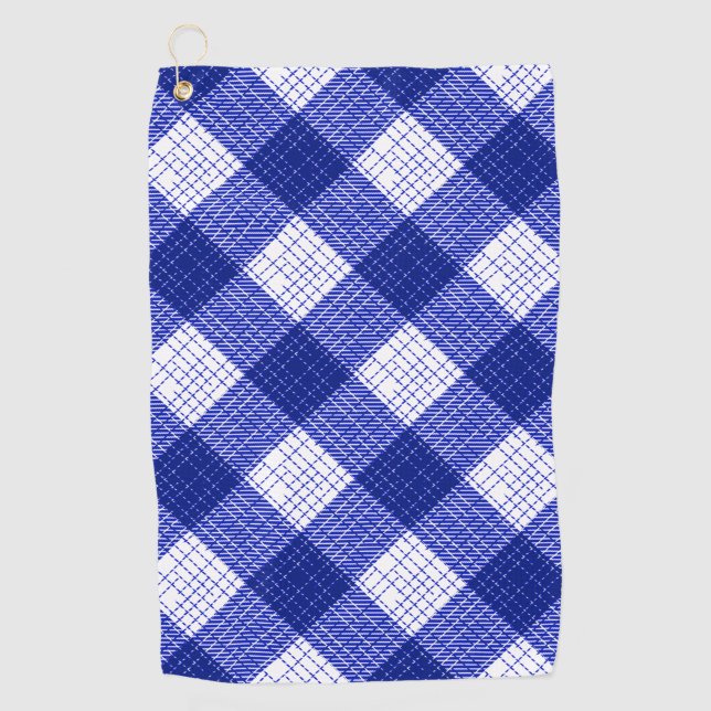 Blue and White Bold Checkered Plaid Design  Golf Towel (Front)