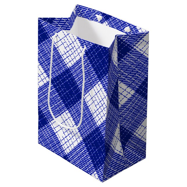Blue and White Bold Checkered Plaid Design  Medium Gift Bag (Creator Uploaded)