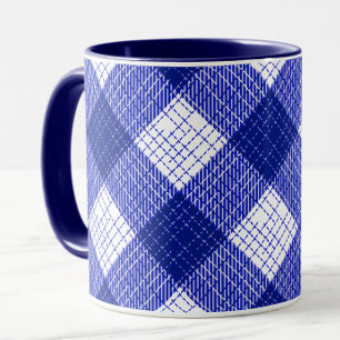 Blue and White Bold Checkered Plaid Design Mug