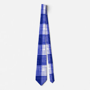 Blue and White Bold Checkered Plaid Design  Neck Tie