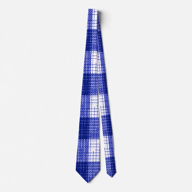 Blue and White Bold Checkered Plaid Design  Neck Tie (Front)