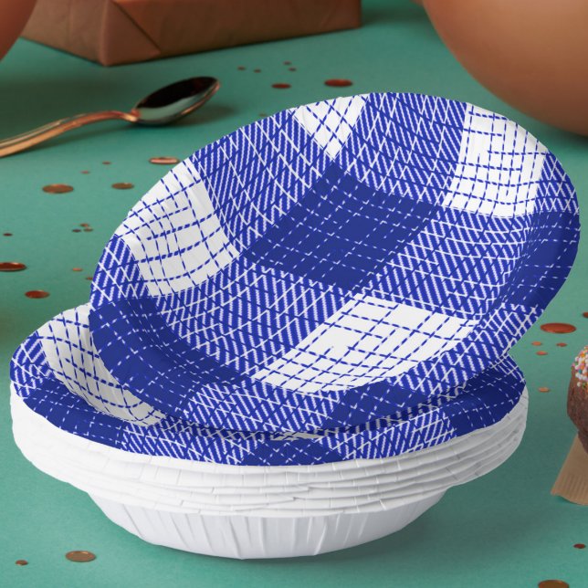 Blue and White Bold Checkered Plaid Design  Paper Bowls (Creator Uploaded)