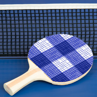 Blue and White Bold Checkered Plaid Design Ping Pong Paddle