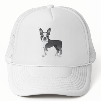Blue And White Boston Terrier Cartoon Dog Design Trucker Hat