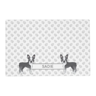 Blue And White Boston Terrier Cartoon Dog &amp; Name Placemat