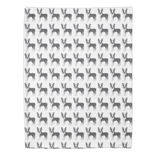 Blue And White Boston Terrier Cartoon Dog Pattern Duvet Cover