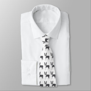 Blue And White Boston Terrier Cartoon Dog Pattern Neck Tie
