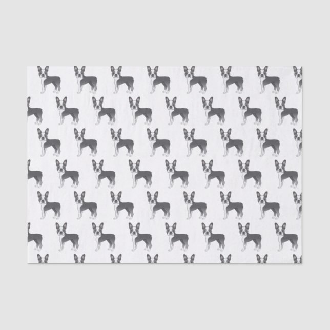 Blue And White Boston Terrier Cartoon Dog Pattern Tissue Paper (Front)