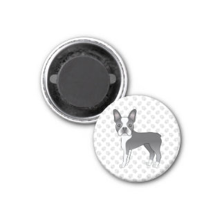 Blue And White Boston Terrier Cartoon Dog &amp; Paws Magnet