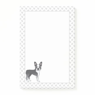 Blue And White Boston Terrier Cartoon Dog &amp; Paws Post-it Notes