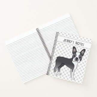 Blue And White Boston Terrier Cartoon Dog &amp; Text Notebook