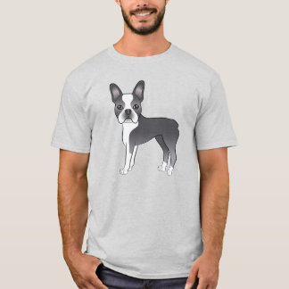 Blue And White Boston Terrier Cute Cartoon Dog T-Shirt