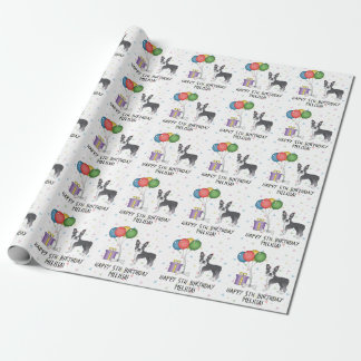 Blue And White Boston Terrier Cute Dog - Birthday Wrapping Paper
