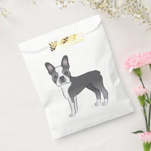 Blue And White Boston Terrier Dog Illustration Favor Bag