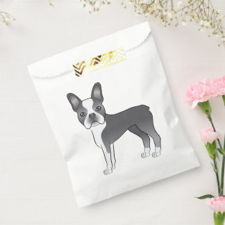 Blue And White Boston Terrier Dog Illustration Favor Bag